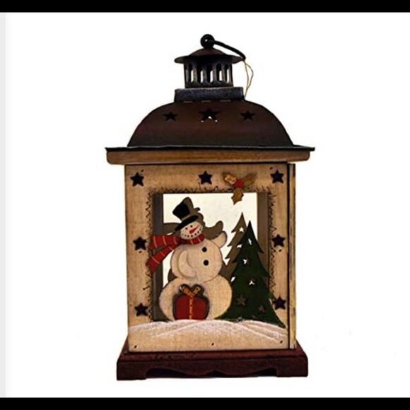 Direct International Other - Wooden Snowman Lantern Decoration  